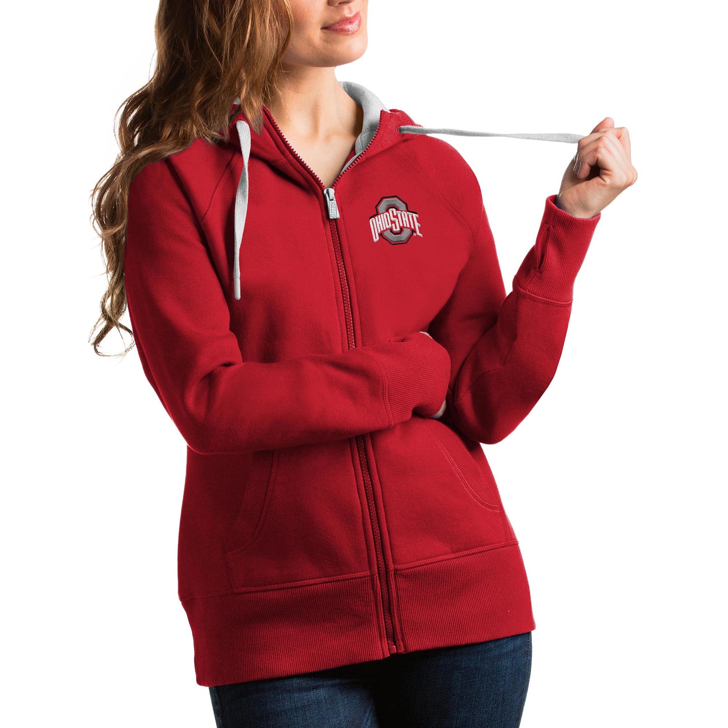 Women's Antigua Scarlet Ohio State Buckeyes Victory Full-Zip Hoodie