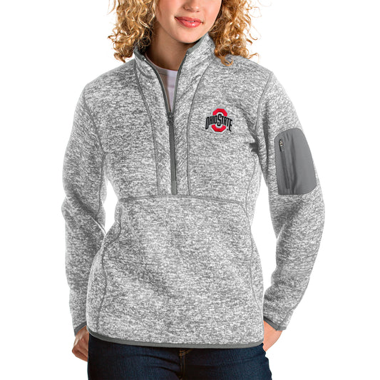 Women's Antigua Heather Gray Ohio State Buckeyes Fortune Half-Zip Pullover Jacket