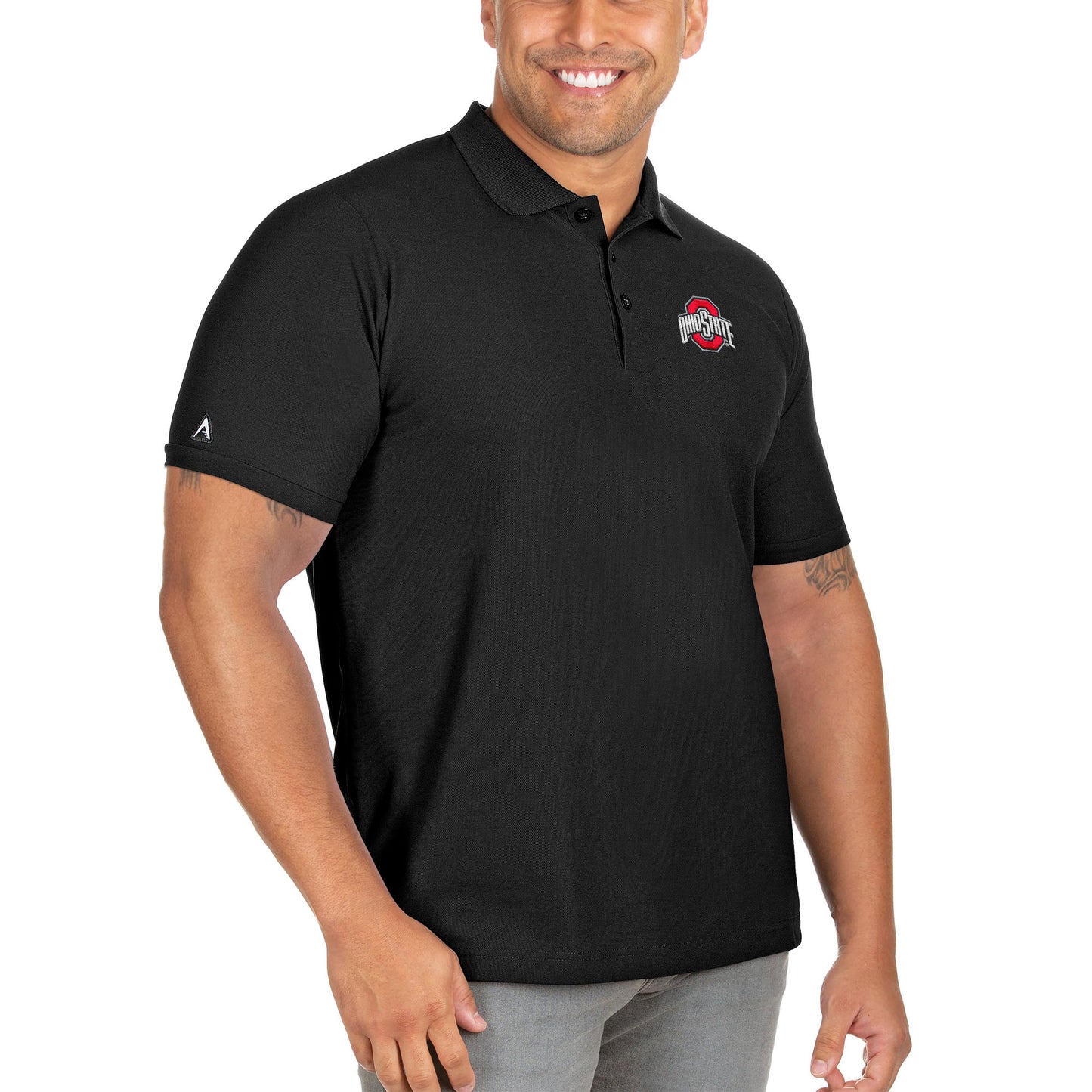 Men's Antigua Black Ohio State Buckeyes Big & Tall Legacy Pique Polo