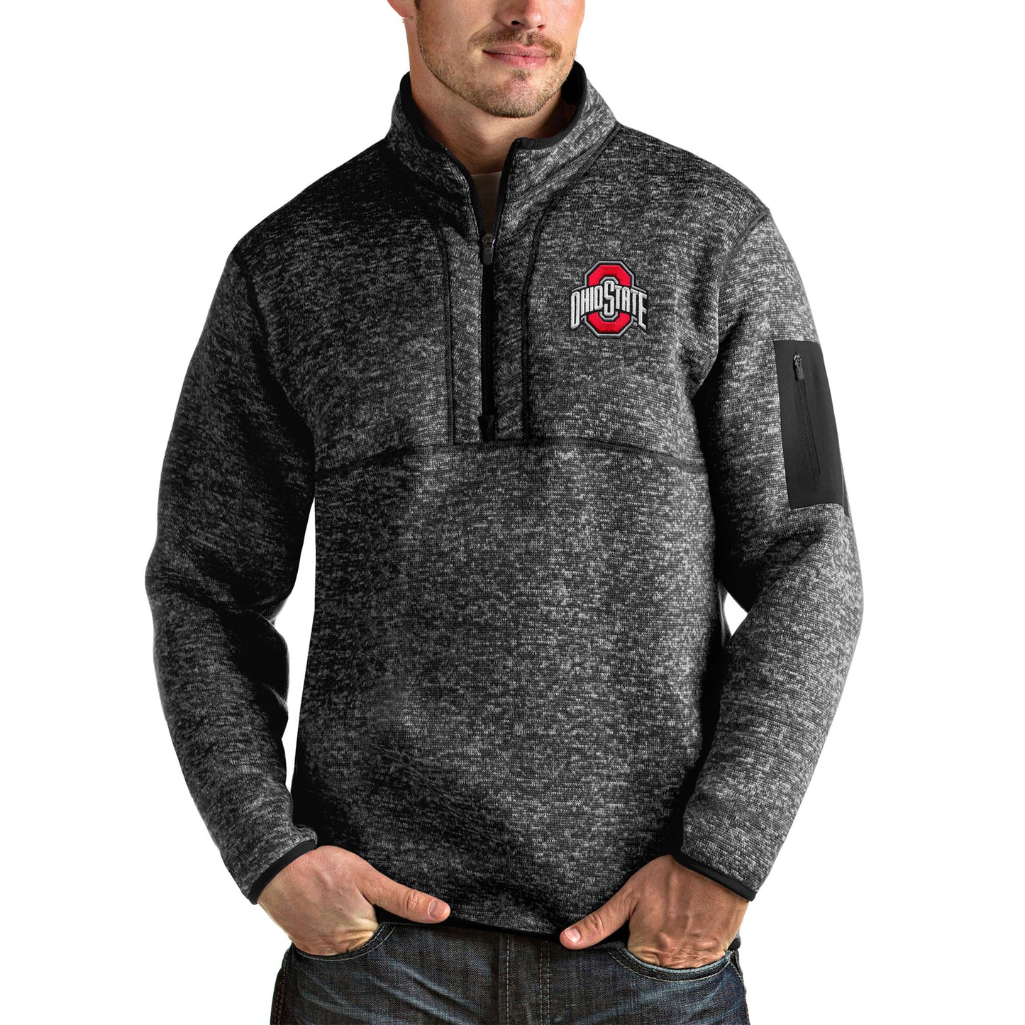 Men's Antigua Heather Black Ohio State Buckeyes Fortune Half-Zip Pullover Jacket