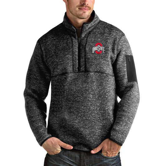 Men's Antigua Heather Black Ohio State Buckeyes Fortune Half-Zip Pullover Jacket