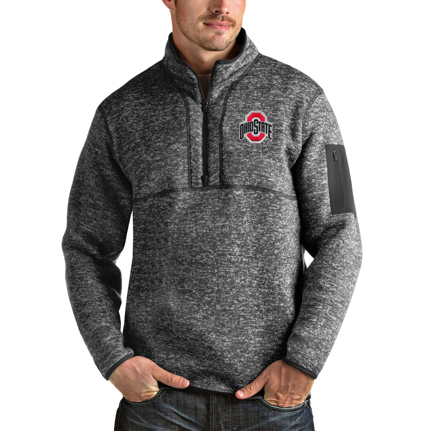 Men's Antigua Heather Charcoal Ohio State Buckeyes Fortune Half-Zip Pullover Jacket