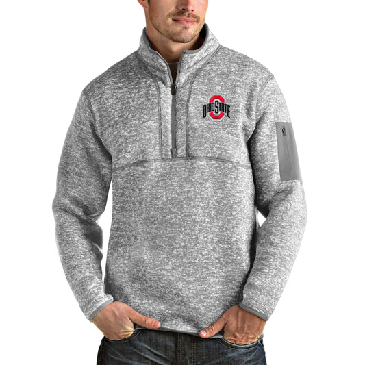 Men's Antigua Heather Gray Ohio State Buckeyes Fortune Half-Zip Pullover Jacket