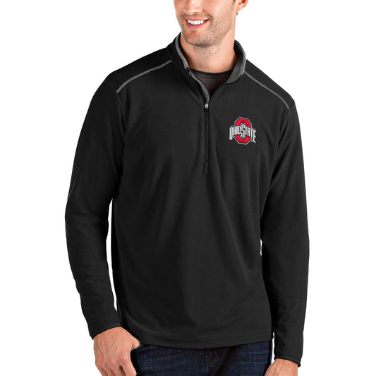 Men's Antigua Black/Charcoal Ohio State Buckeyes Glacier Quarter-Zip Pullover Jacket