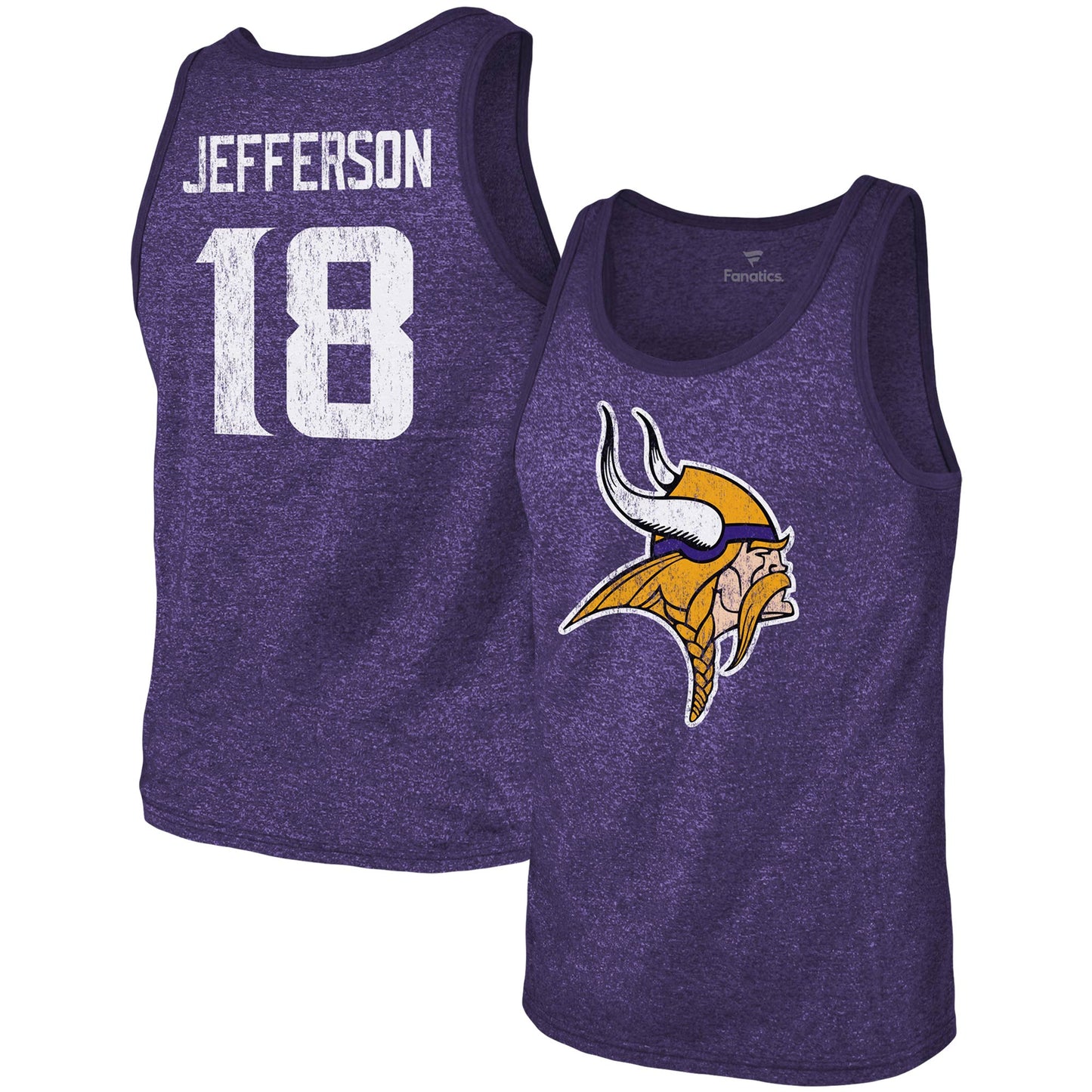 Men's Majestic Threads Justin Jefferson Purple Minnesota Vikings Name & Number Tri-Blend Tank Top