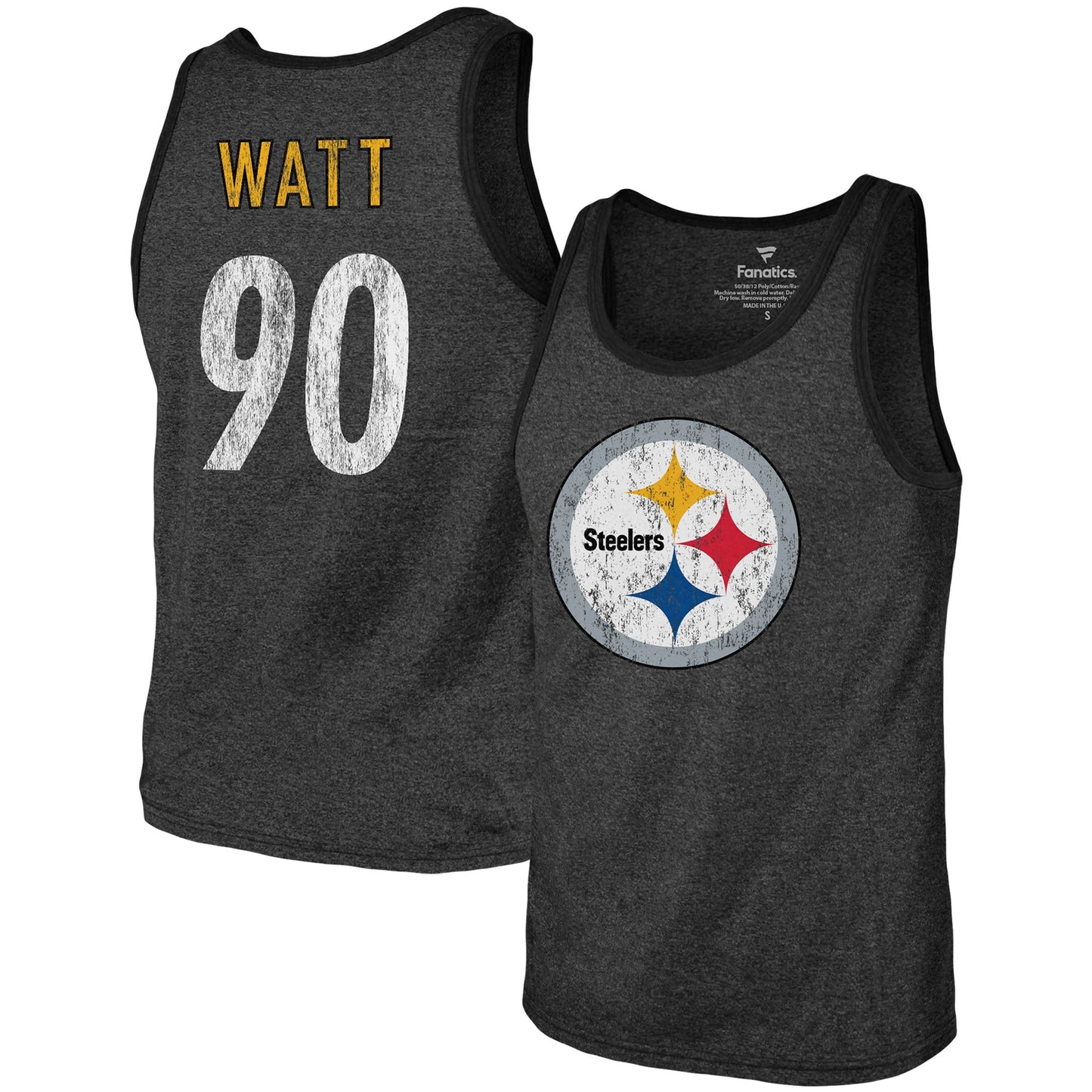 Men's Majestic Threads T.J. Watt Black Pittsburgh Steelers Name & Number Tri-Blend Tank Top