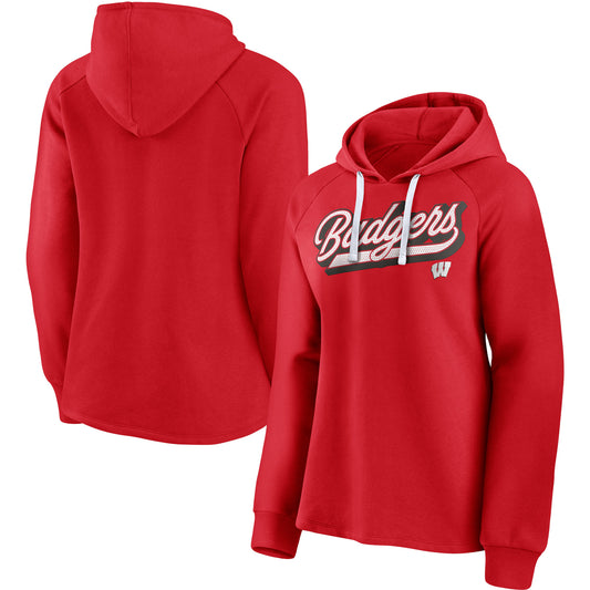 Women's Fanatics Red Wisconsin Badgers Script Raglan Pullover Hoodie