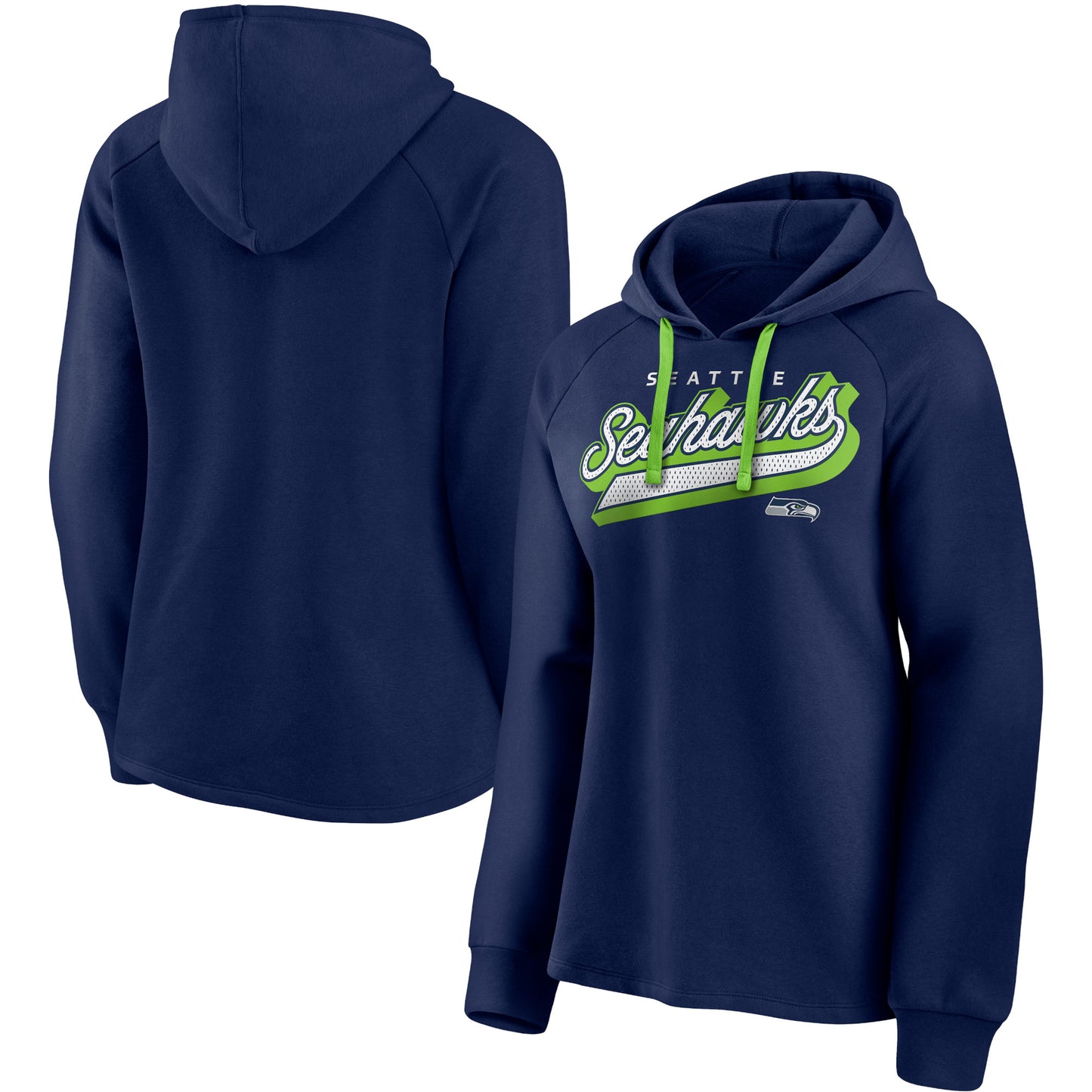 Women's Fanatics Navy/Neon Green Seattle Seahawks First Contact Raglan Pullover Hoodie