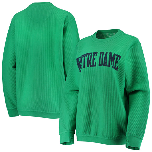 Women's Pressbox Green Notre Dame Fighting Irish Comfy Cord Vintage Wash Basic Arch Pullover Sweatshirt