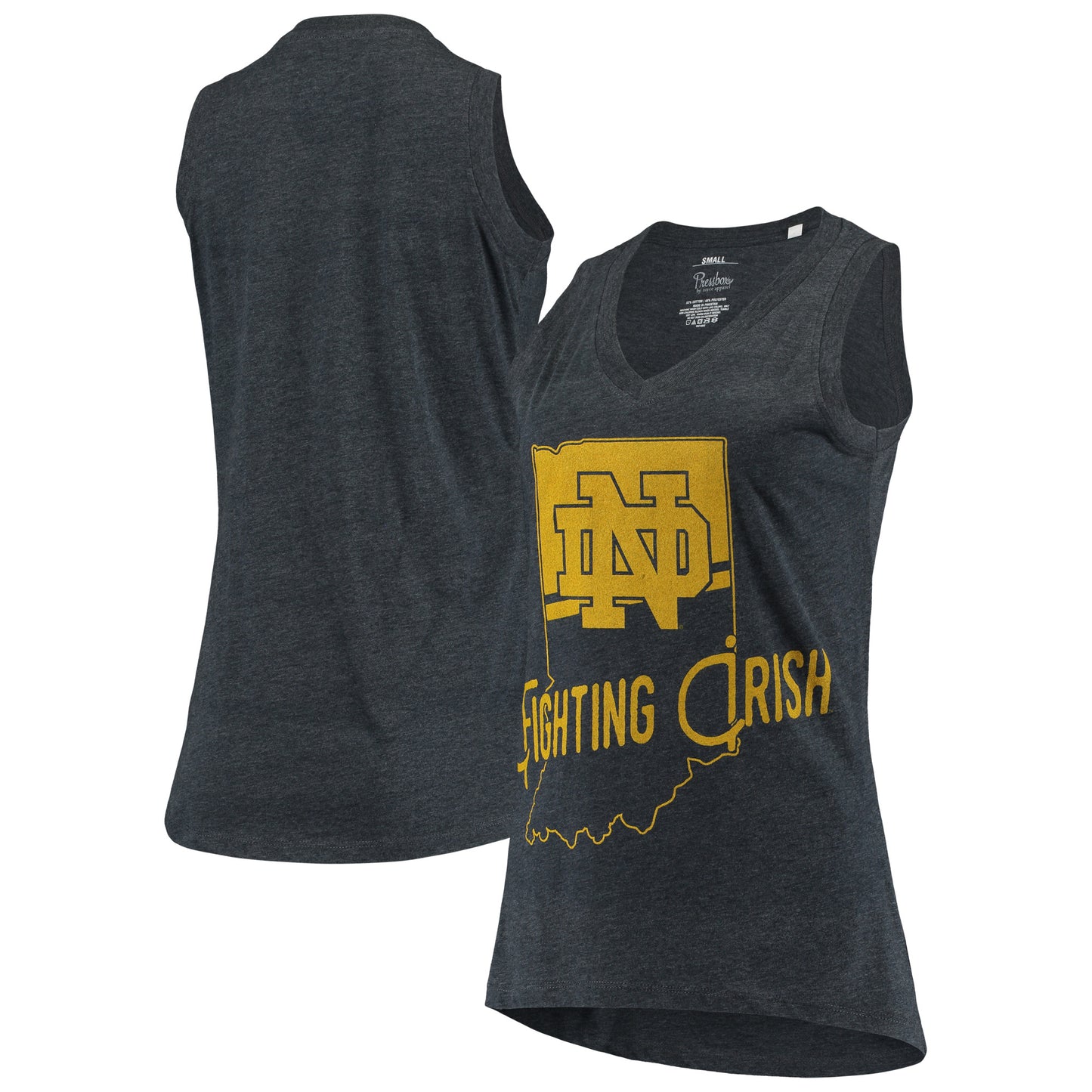 Women's Pressbox Heathered Navy Notre Dame Fighting Irish Ferris Melange V-Neck Tank Top