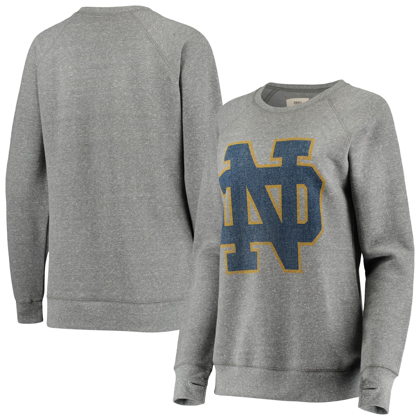 Women's Pressbox Heathered Gray Notre Dame Fighting Irish Big Logo Knobi Fleece Crew Sweatshirt