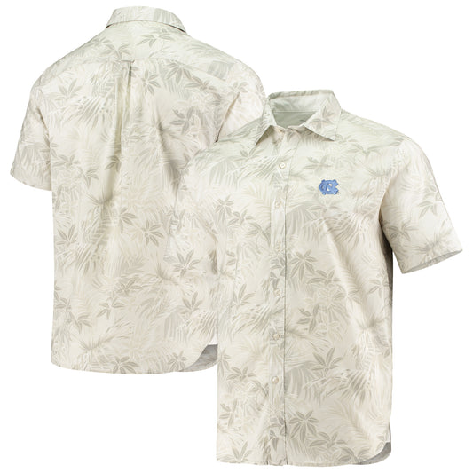 Men's Tommy Bahama Oatmeal North Carolina Tar Heels Forest Fronds Button-Up Shirt