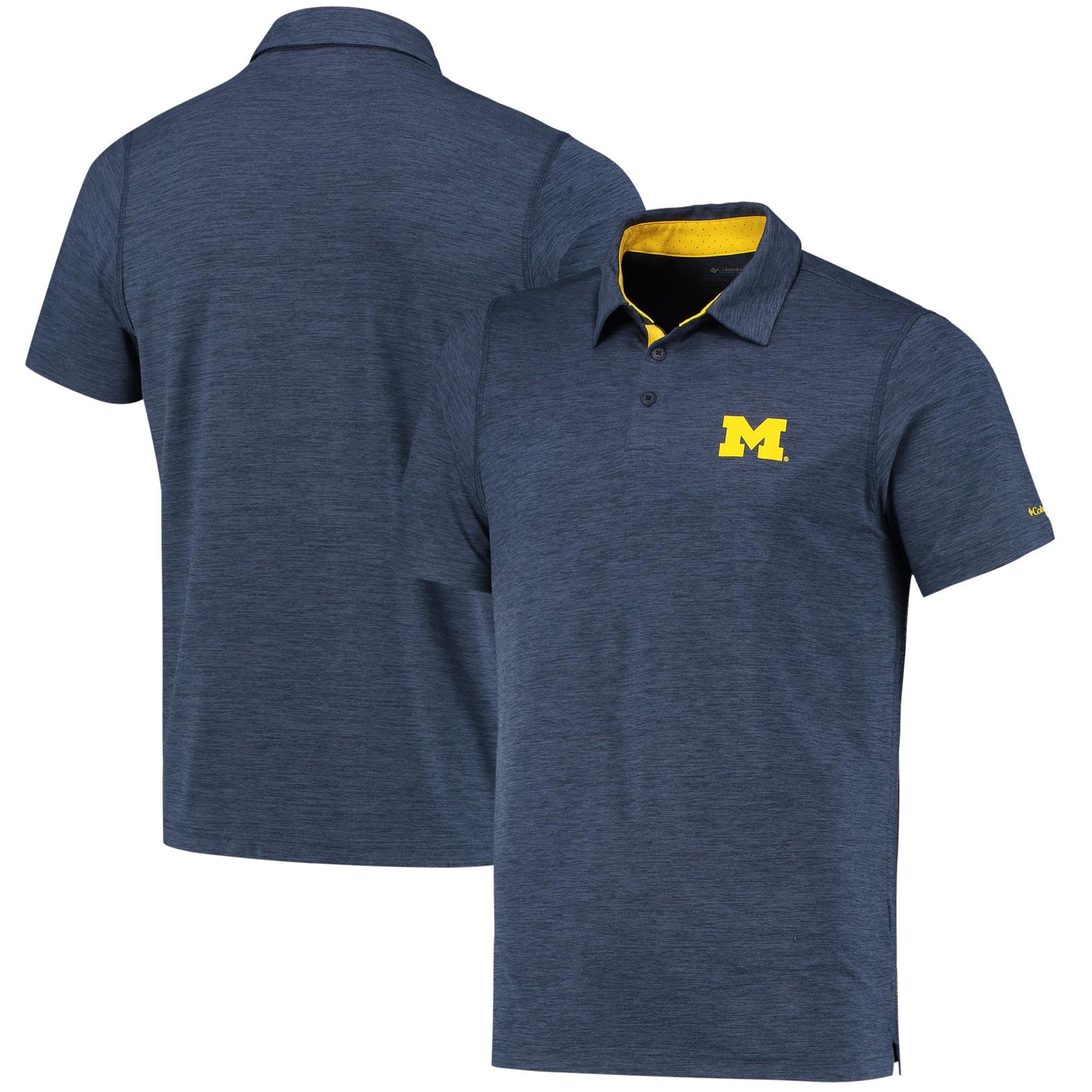 Men's Columbia Navy Michigan Wolverines Tech Trail Omni-Shade Polo