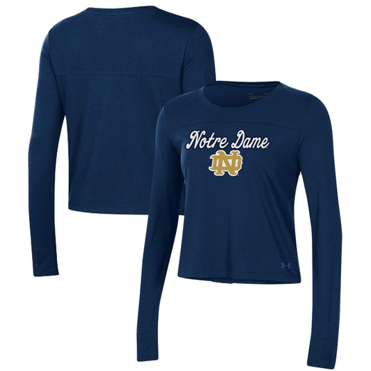 Women's Under Armour Navy Notre Dame Fighting Irish Vault Cropped Long Sleeve T-Shirt