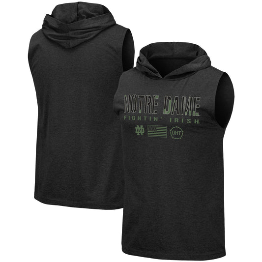 Men's Colosseum Black Notre Dame Fighting Irish OHT Military Appreciation Camo Logo Hoodie Sleeveless T-Shirt