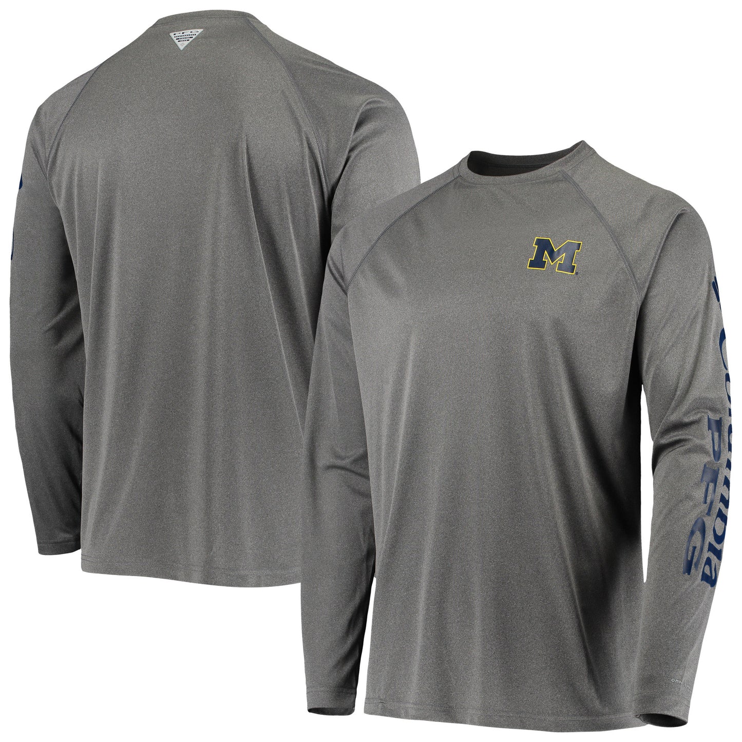 Men's Columbia Charcoal Michigan Wolverines Terminal Tackle Omni-Shade Raglan Long Sleeve T-Shirt