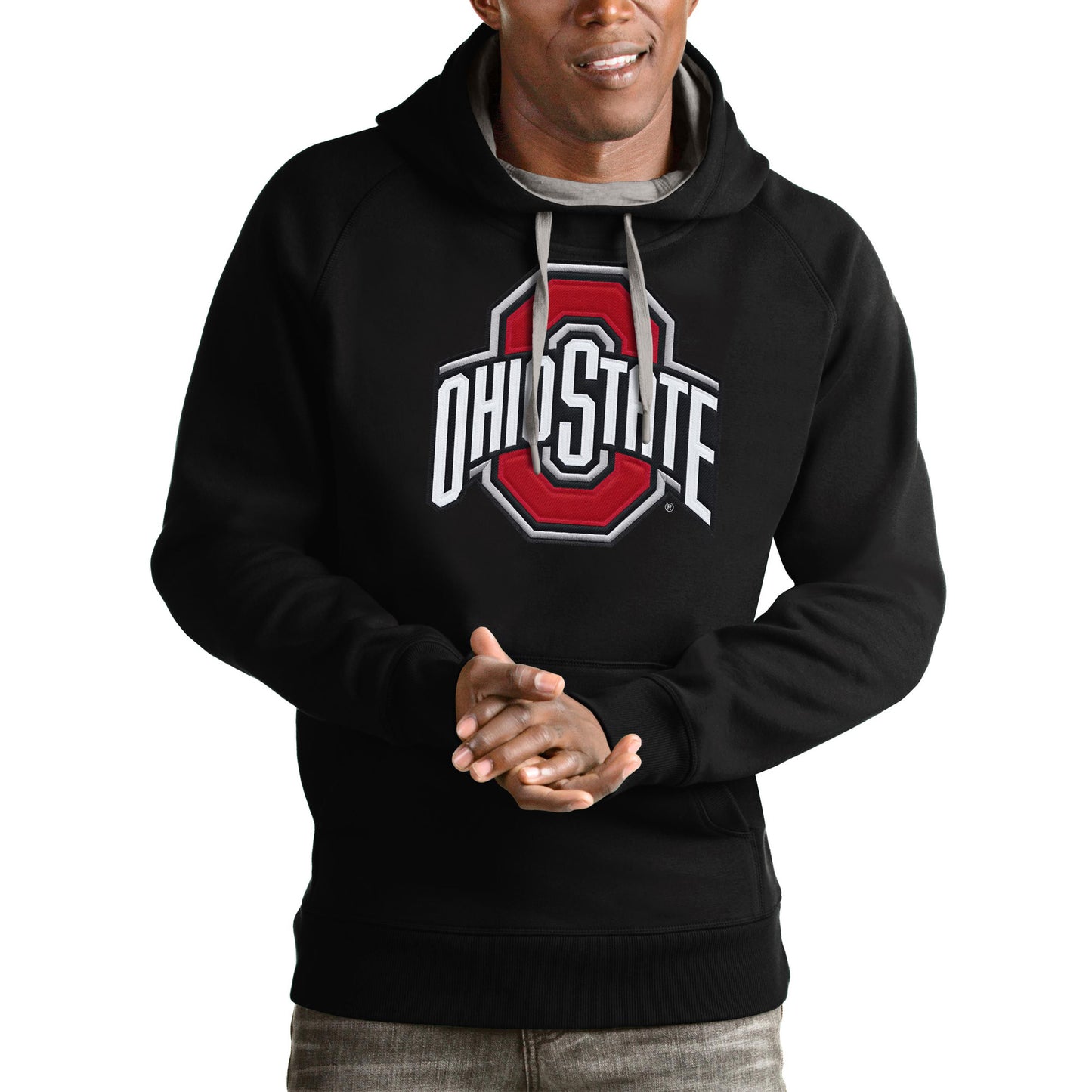 Men's Antigua Black Ohio State Buckeyes Victory Pullover Hoodie