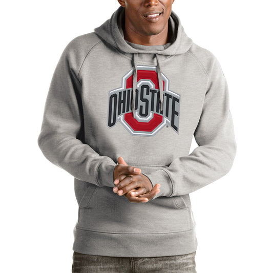 Men's Antigua Heathered Gray Ohio State Buckeyes Victory Pullover Hoodie