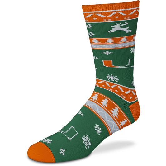 For Bare Feet Miami Hurricanes Holiday Pattern Crew Socks