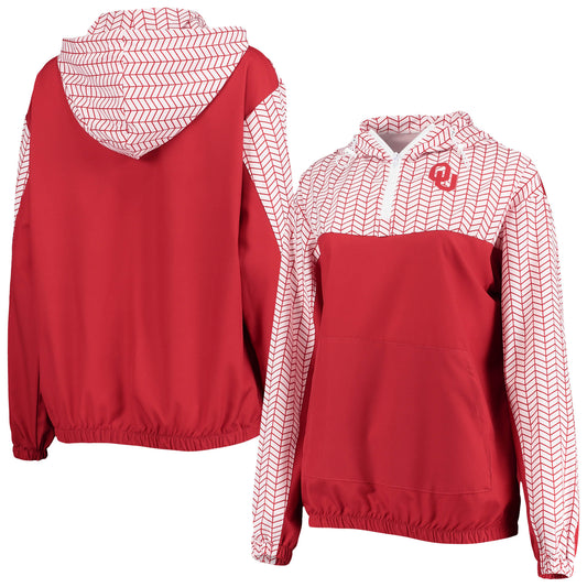 Women's ZooZatz Crimson Oklahoma Sooners Chevron Swishy Quarter-Zip Hoodie Jacket