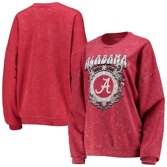 Women's ZooZatz Crimson Alabama Crimson Tide Garment Wash Oversized Vintage Pullover Sweatshirt