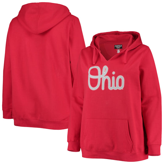 Women's Scarlet Ohio State Buckeyes Plus Size Notch Neck Team Pullover Hoodie