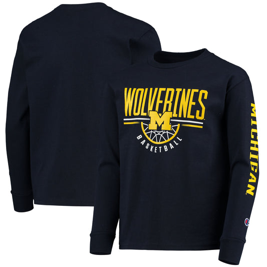 Youth Champion Navy Michigan Wolverines Basketball Long Sleeve T-Shirt