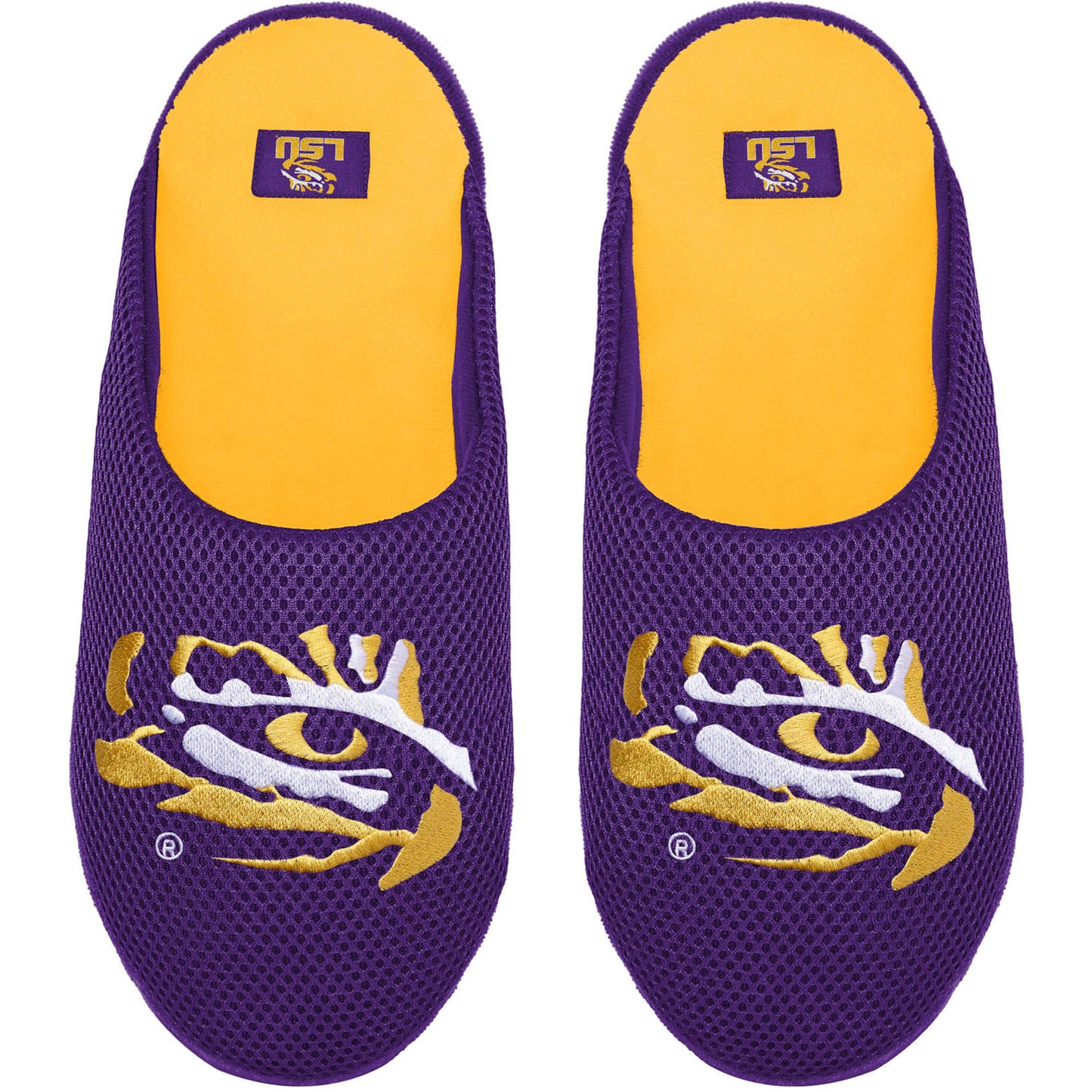 Youth FOCO LSU Tigers Big Logo Colorblock Mesh Slippers