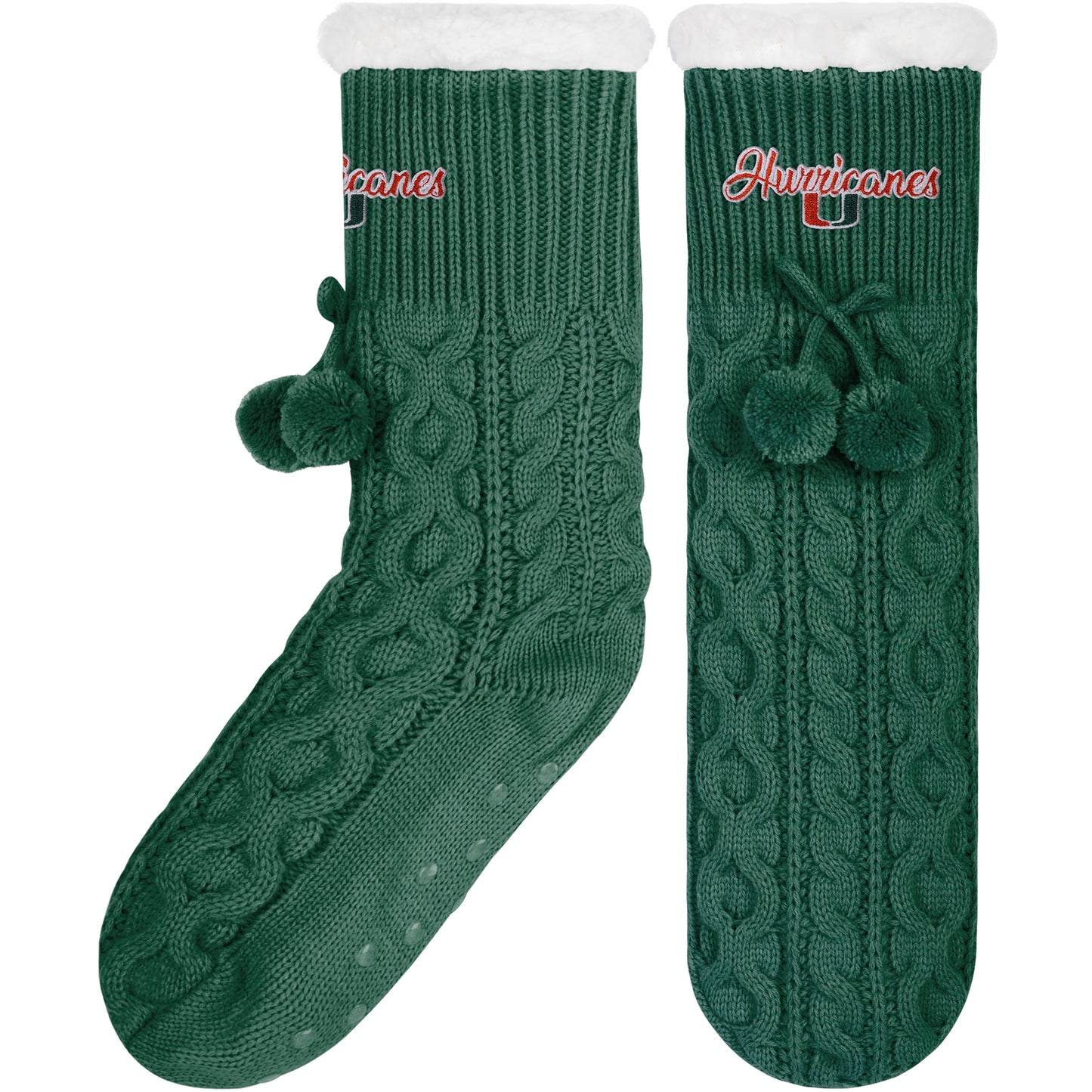 Women's FOCO Miami Hurricanes Cable Knit Footy Fleece Slipper Socks