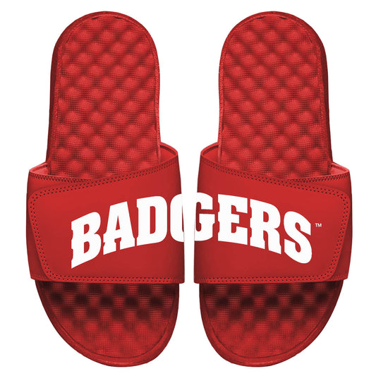 Men's ISlide Red Wisconsin Badgers Wordmark Split Slide Sandals