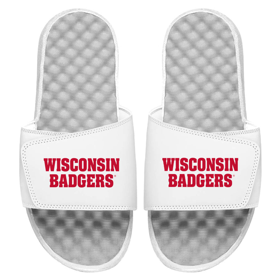 Men's ISlide White Wisconsin Badgers Wordmark Slide Sandals
