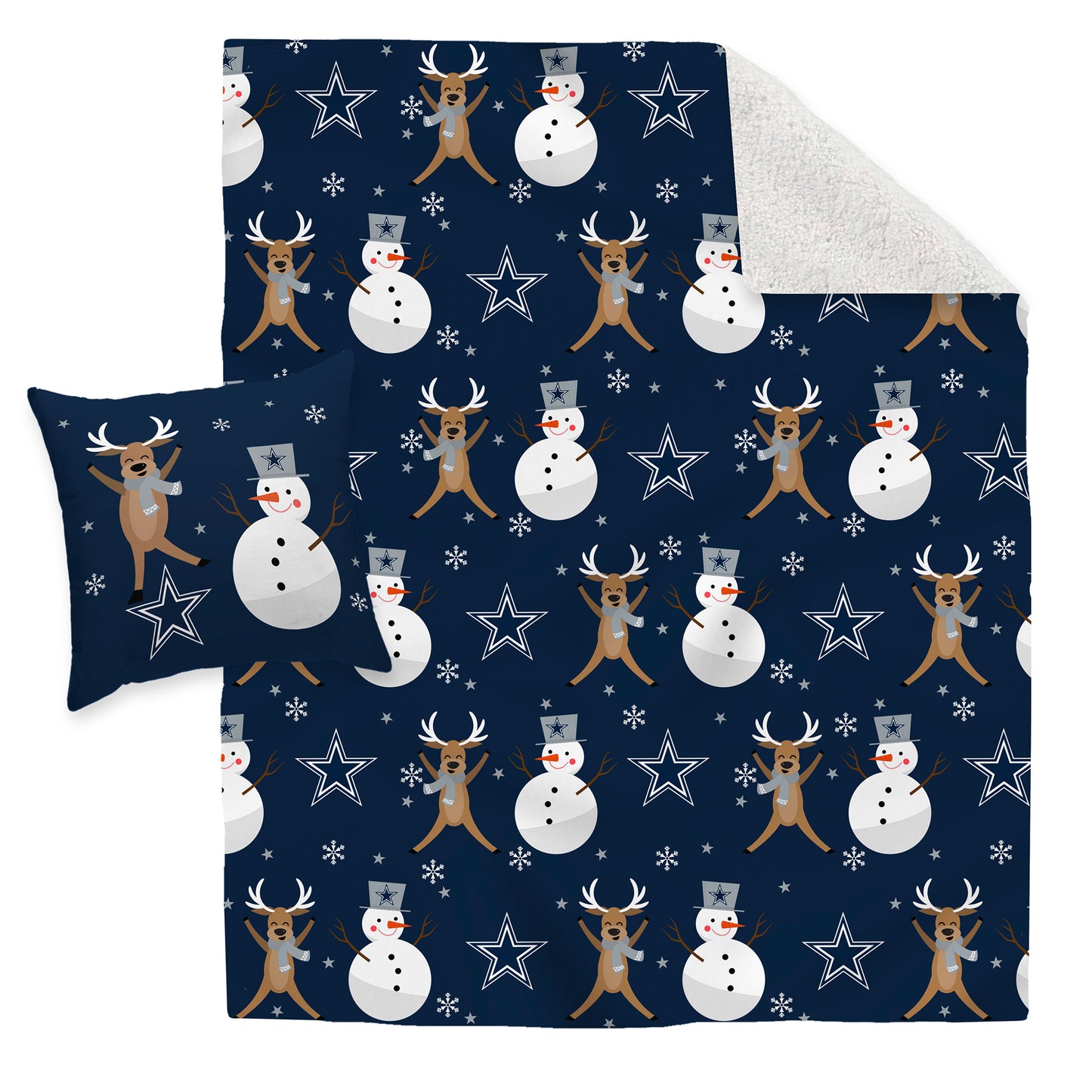 Dallas Cowboys Holiday Reindeer Blanket and Pillow Combo Set