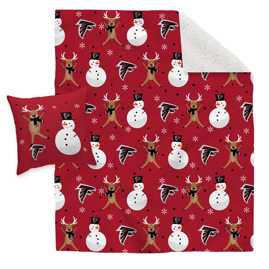 Atlanta Falcons Holiday Reindeer Blanket and Pillow Combo Set