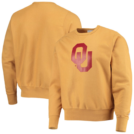 Men's Champion Gold Oklahoma Sooners Vintage Wash Reverse Weave Pullover Sweatshirt