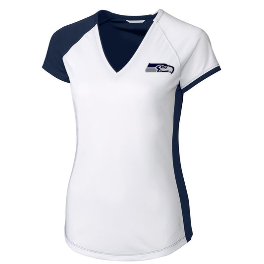 Women's Cutter & Buck White/College Navy Seattle Seahawks Presley V-Neck T-Shirt