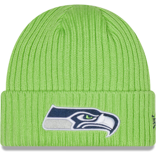 Men's New Era Neon Green Seattle Seahawks Core Classic Cuffed Knit Hat