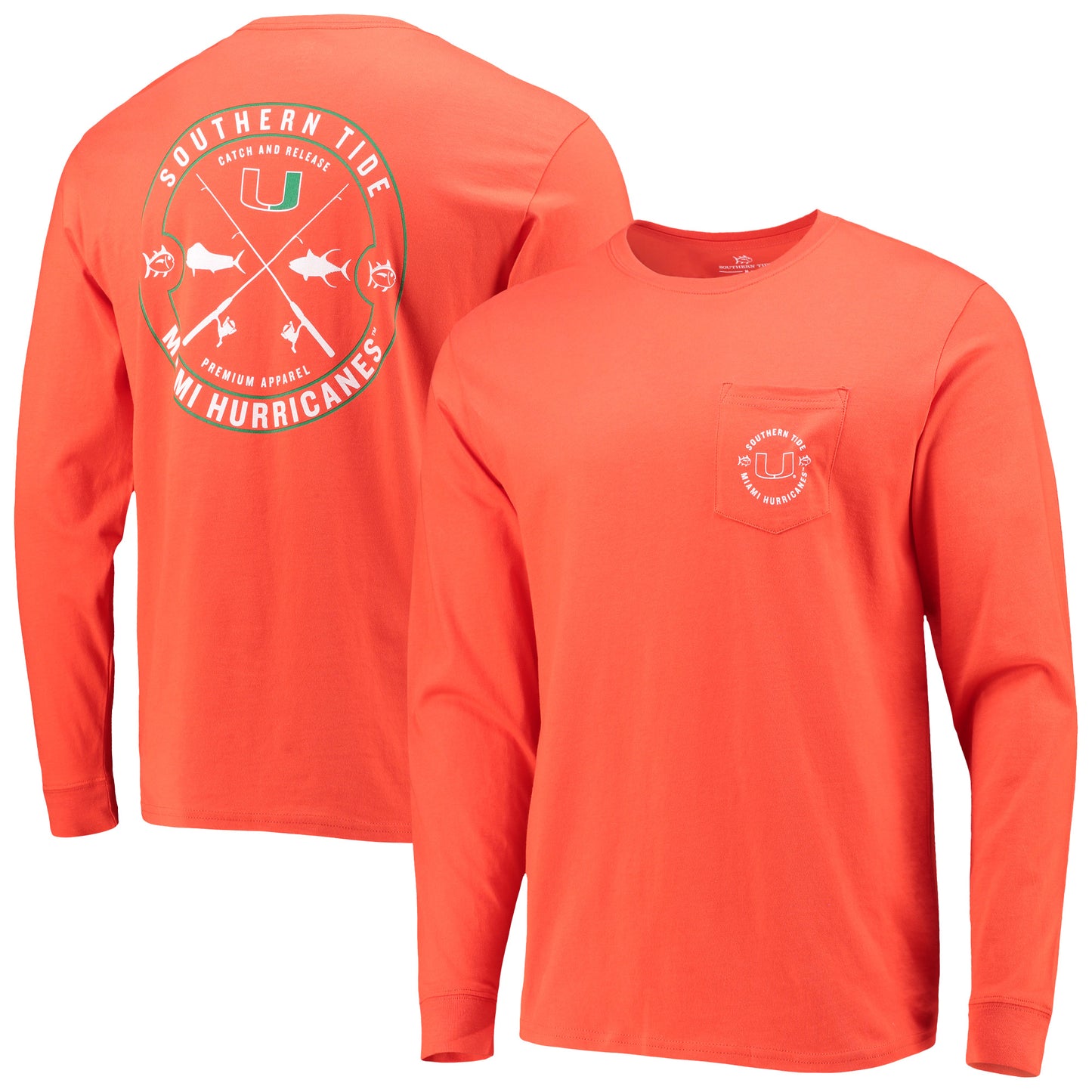 Men's Southern Tide Orange Miami Hurricanes Catch and Release Long Sleeve T-Shirt