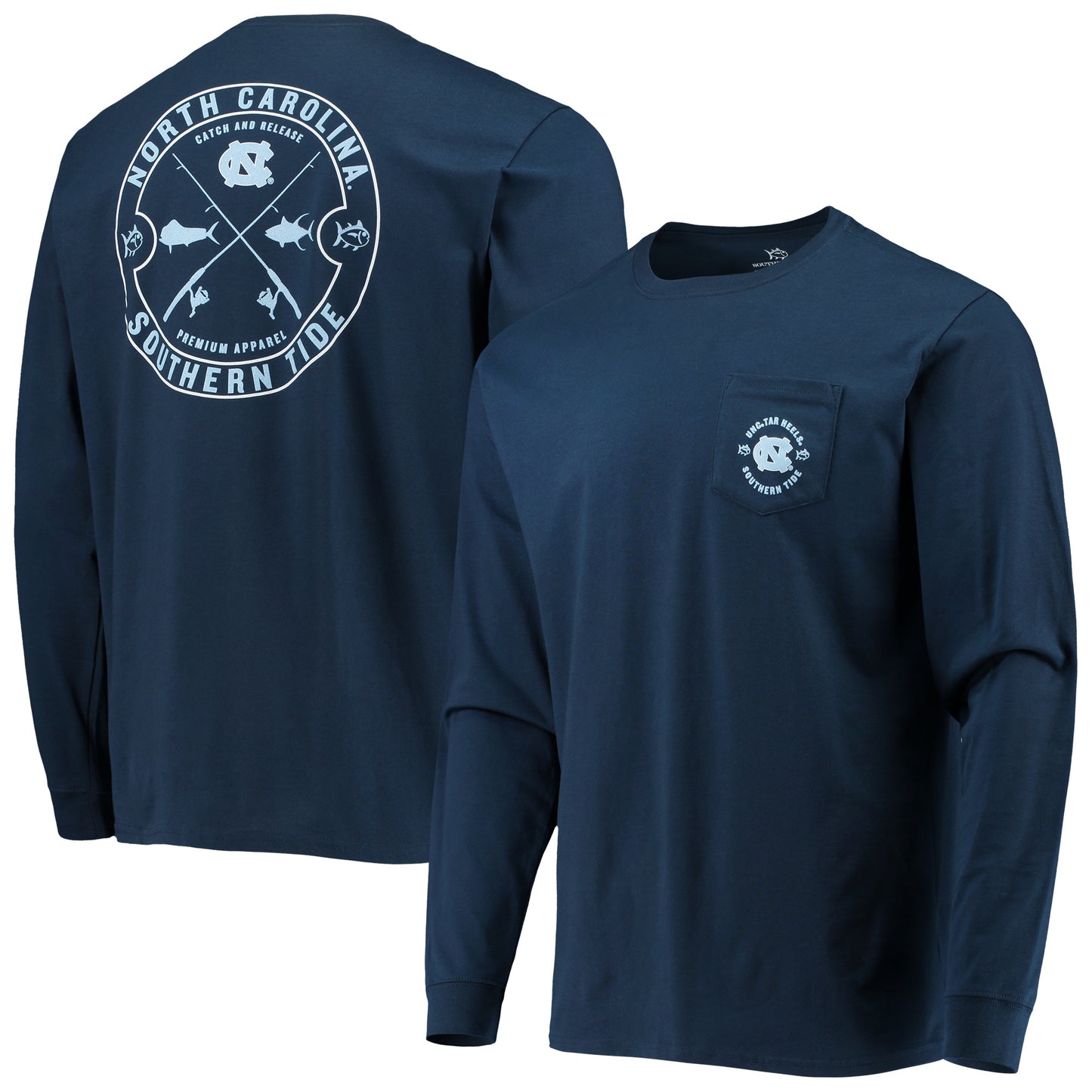 Men's Southern Tide Navy North Carolina Tar Heels Catch and Release Long Sleeve T-Shirt