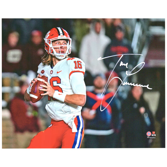 Trevor Lawrence Clemson Tigers Autographed 8" x 10" White Jersey Dropping Back Photograph