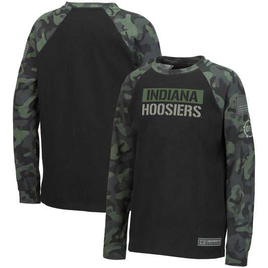 Youth Colosseum Black/Camo Indiana Hoosiers OHT Military Appreciation Raglan Long Sleeve T-Shirt