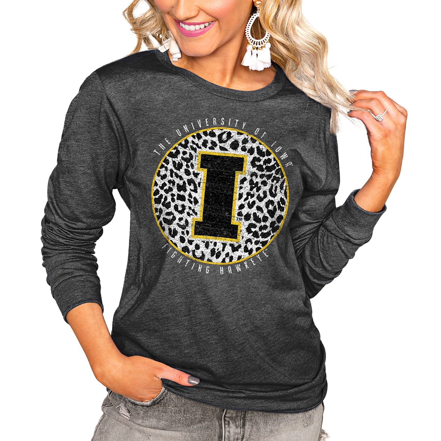 Women's Charcoal Iowa Hawkeyes Call the Shots Oversized Long Sleeve T-Shirt