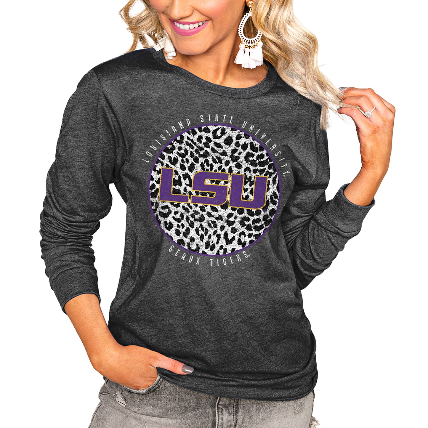 Women's Charcoal LSU Tigers Call the Shots Oversized Long Sleeve T-Shirt