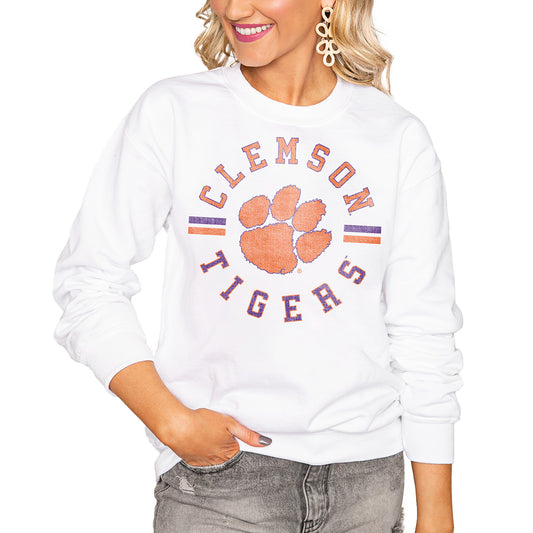 Women's White Clemson Tigers Vintage Days Perfect Pullover Sweatshirt