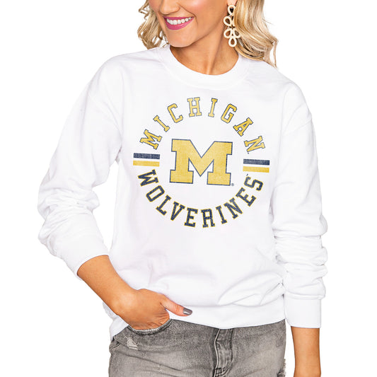 Women's White Michigan Wolverines Vintage Days Perfect Pullover Sweatshirt