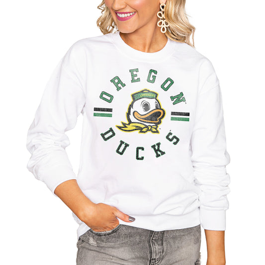 Women's White Oregon Ducks Vintage Days Perfect Pullover Sweatshirt