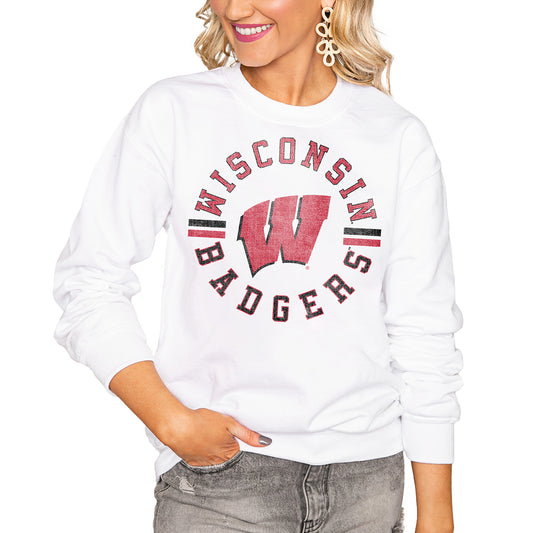 Women's White Wisconsin Badgers Vintage Days Perfect Pullover Sweatshirt