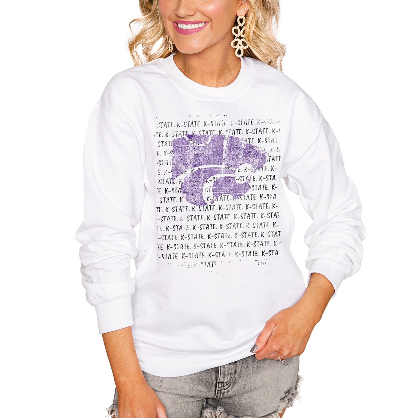 Women's White Kansas State Wildcats Bold Type Perfect Pullover Sweatshirt