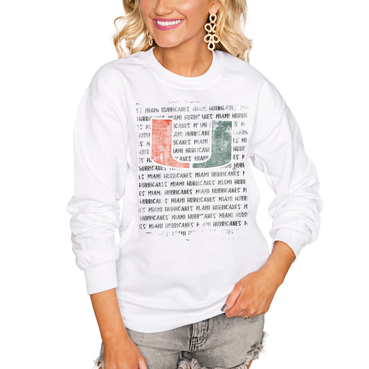 Women's White Miami Hurricanes Bold Type Perfect Pullover Sweatshirt