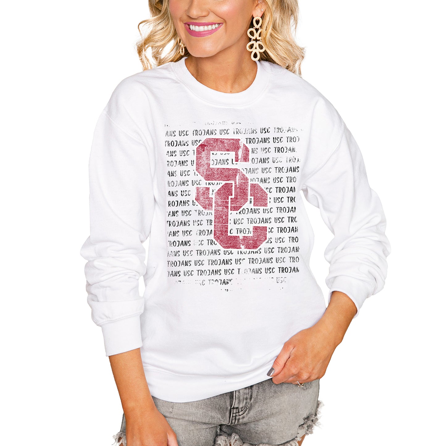 Women's White USC Trojans Bold Type Perfect Pullover Sweatshirt