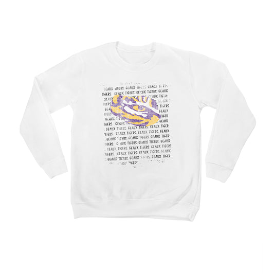 Youth White LSU Tigers Bold Type Pullover Sweatshirt